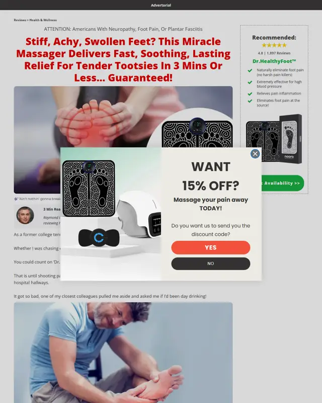 Nooro advertorial example (expert advertorial) for Electric foot massager
