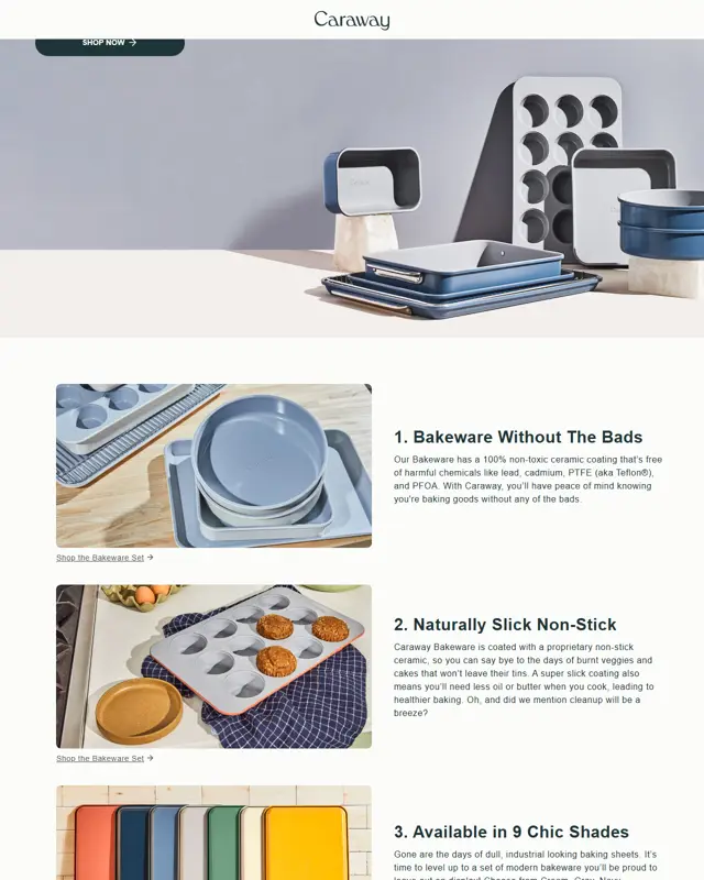 Caraway advertorial example (listicle) for Ceramic non-stick bakeware set