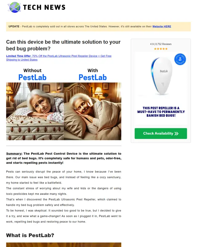 PestLab advertorial example (story advertorial) for Ultrasonic pest repeller