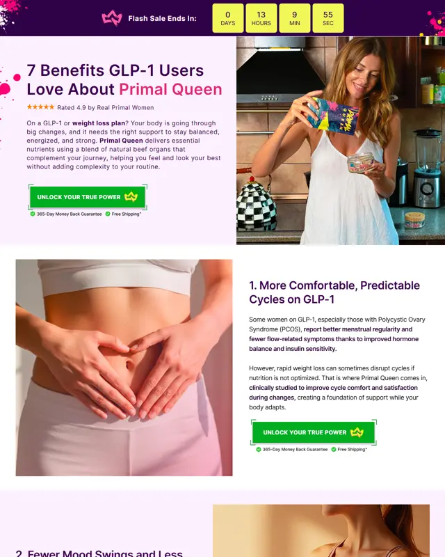 Primal Queen advertorial example (listicle) for Beef organ supplement for women